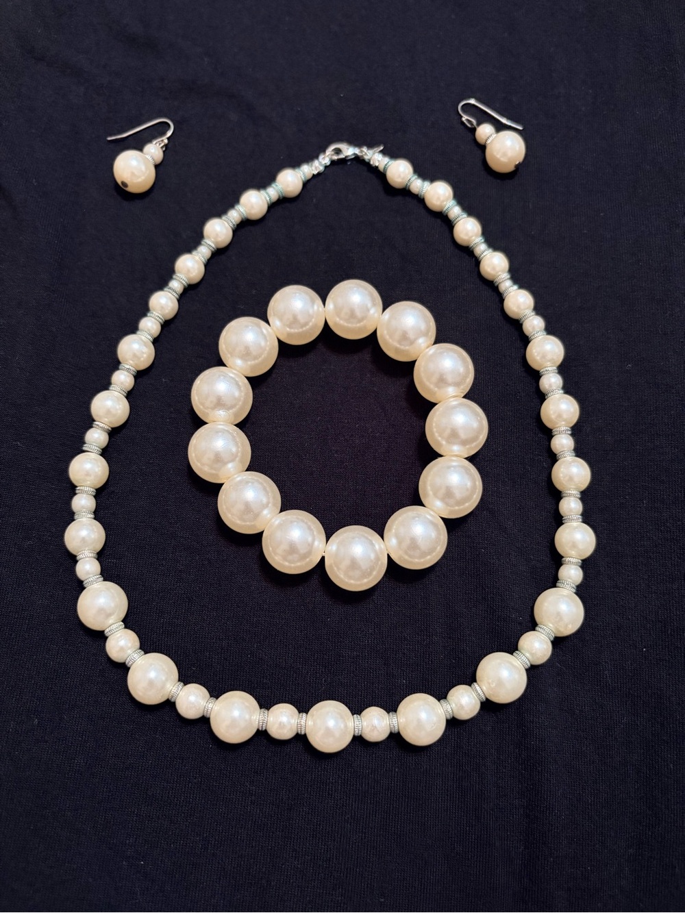 Classic Ivory Pearl Necklace, Bracelet & Earrings Set